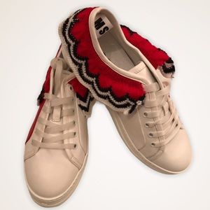MSGM Leather Knit Trim Sneakers